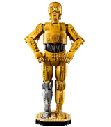 Figura LEGO C-3PO 75398 con base, placa datos, minifigura y ladrillo 25 aniversario Star Wars
