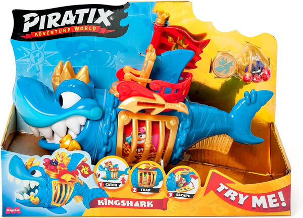 Figura Piratix King Shark con jaula y tesoro
