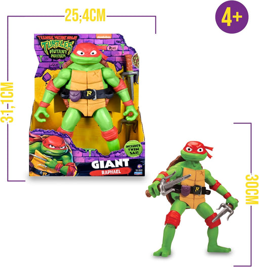 Figura gigante Raphael Tortugas Ninja de 30 centímetros mostrando articulación completa, expresión feroz y presencia intimidante del ninja combativo
