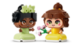 Figuras LEGO Bella vestido amarillo y Tiana vestido verde con accesorios
