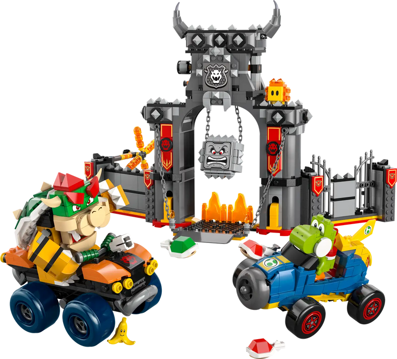 Figuras LEGO Super Mario 72039: Bowser, Yoshi, Roca Picuda, Gota de Lava con Quad Estándar y Kart Mach 8 de Mario Kart
