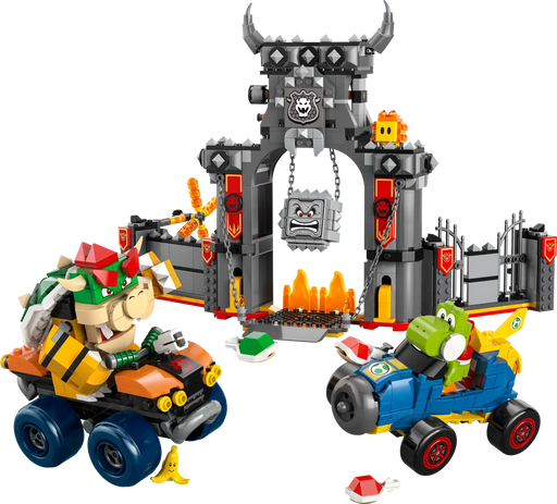 Figuras LEGO Super Mario 72039: Bowser, Yoshi, Roca Picuda, Gota de Lava con Quad Estándar y Kart Mach 8 de Mario Kart
