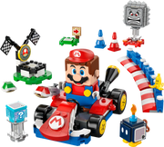 Figuras LEGO Super Mario 72043: Mario interactivo, Bob-omb, Roca Picuda con caja de objetos y elementos del circuito de Mario Kart

