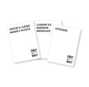 First to Worst Ludilo - Cartas del juego cooperativo y componentes internos
