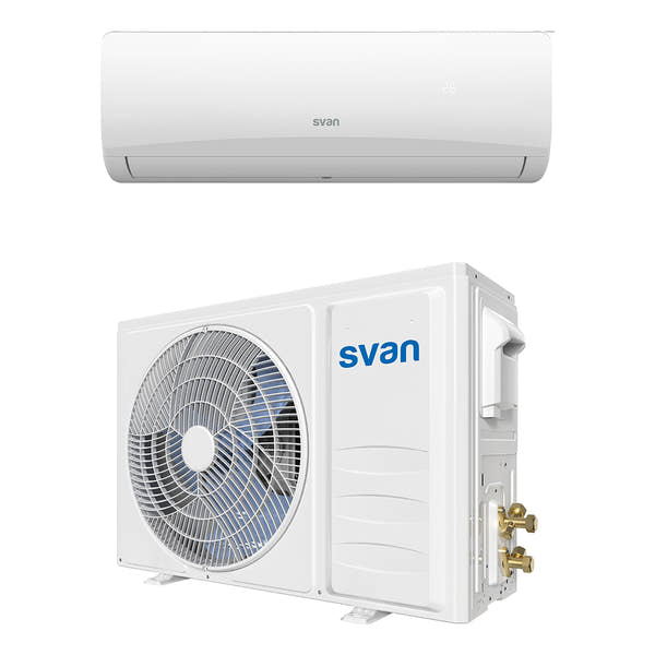 Svan SAAS1202: unidad interior de pared blanca con display y unidad exterior del split de 3.000 frigorías
