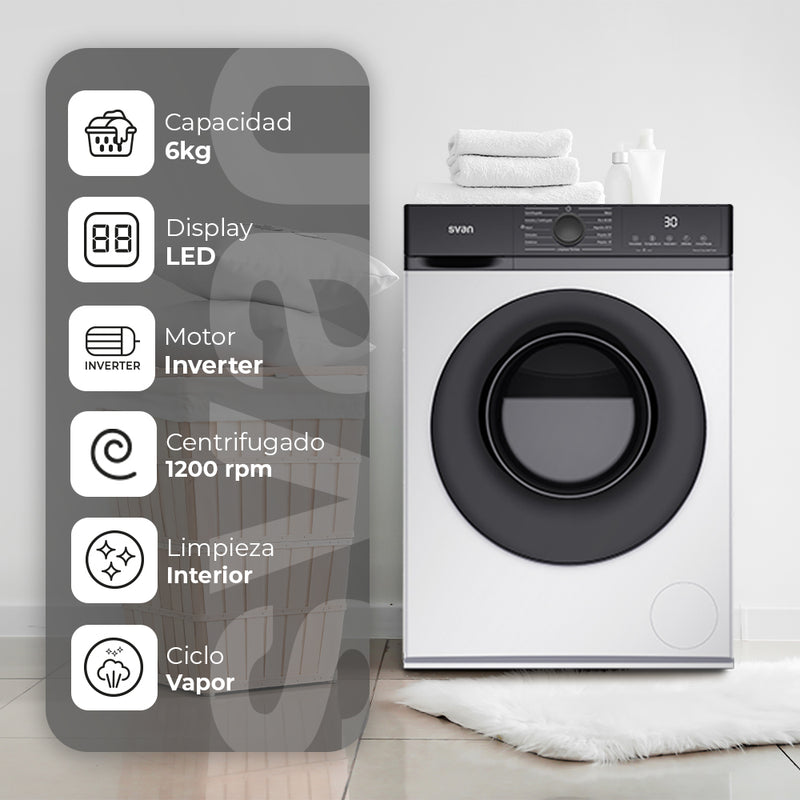 Svan Lavadora Carga Frontal 6kg 1200rpm Inverter Clase A SL6203AIDV