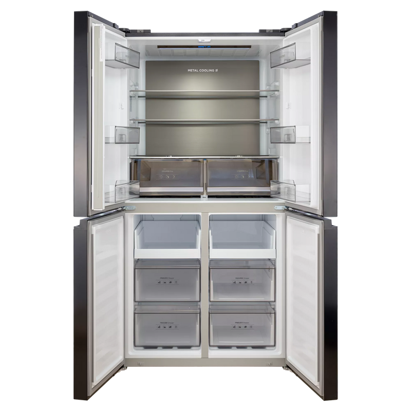 Frigorífico americano Infiniton 601L crystal black con dispensador, cajón Fresh Zone y clasificación energética E
