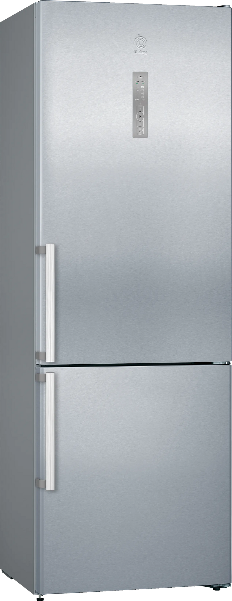 Frigorífico combi BALAY 3KFE776XE 435L acabado inox anti-huellas con puertas cerradas, pantalla LED táctil y diseño moderno de 203x70 cm
