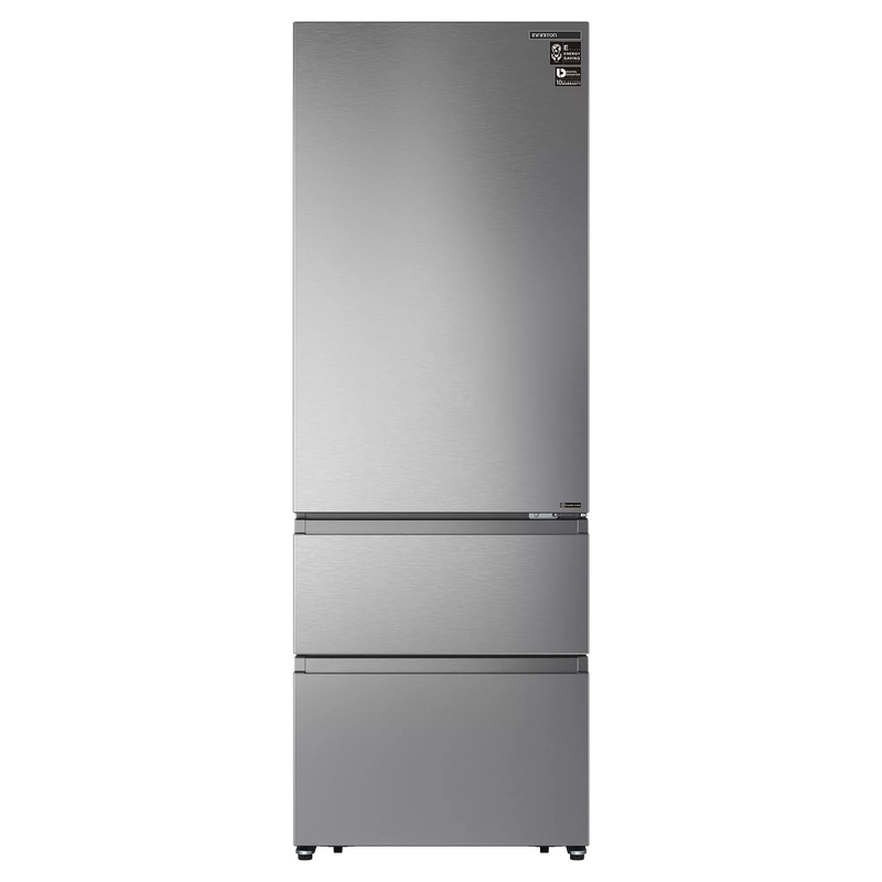 Frigorífico combi francés Infiniton FRD-456WT20XEN de 493 litros con acabado inoxidable, puertas french door, panel de control táctil LCD y sistema Total No Frost, ideal para cocinas modernas con su diseño de 70cm de ancho
