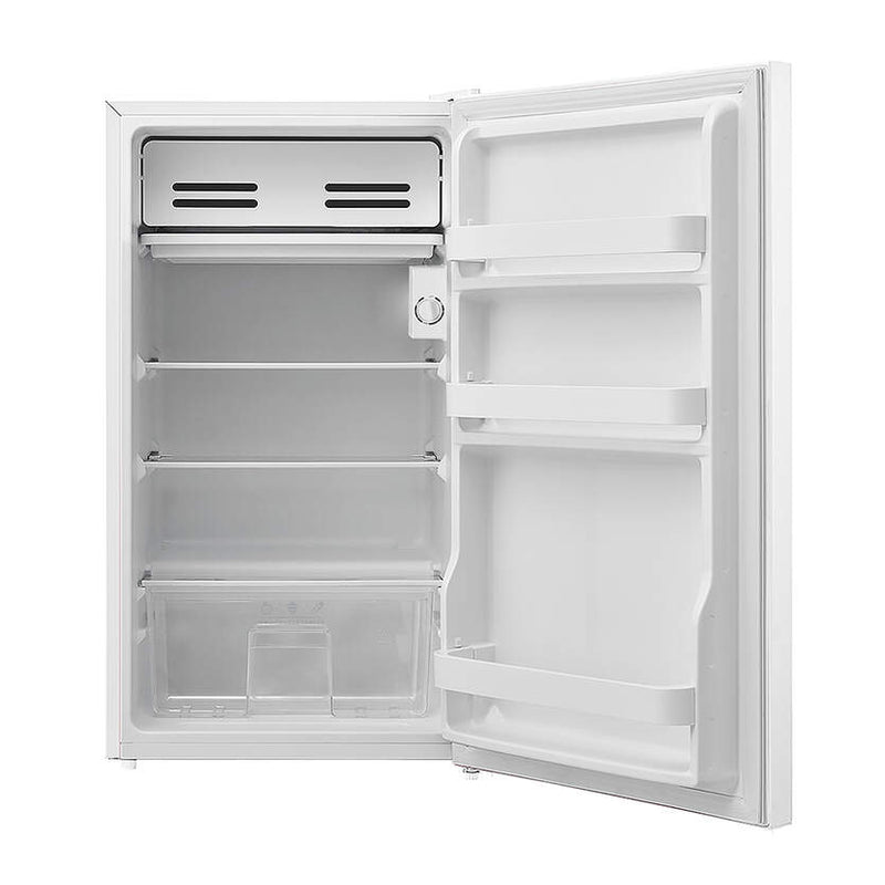 Frigorífico compacto Artica modelo AF1P86470EW abierto mostrando estantes y compartimentos
