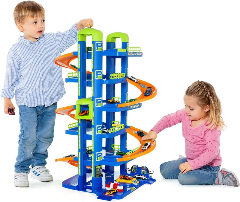 Garaje Moltó 6 plantas con rampas conectadas, coches de colores, construcción robusta y diversión familiar garantizada para pequeños amantes de los coches
