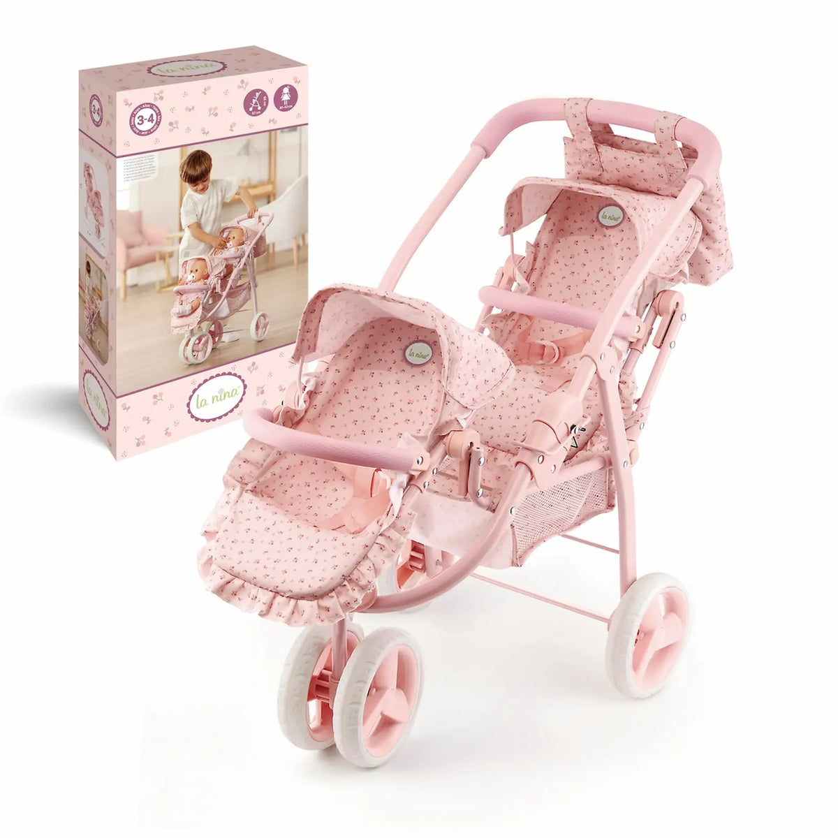 Gemelar Olivia La Nina rosa pastel con flores para dos muñecas 30-42cm

