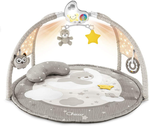 Gimnasio de actividades Chicco Toy FD Enjoy Colors Playgym con alfombra 83cm, proyector de luna con estrellas, 4 muñecos colgantes y cojín ergonómico para bebés desde recién nacido
