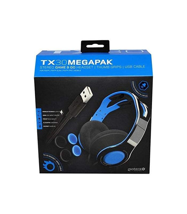 Giotek Megapack TX30 Blue Headphones + Usb Charging Cable + Ps4 Grips (01575)