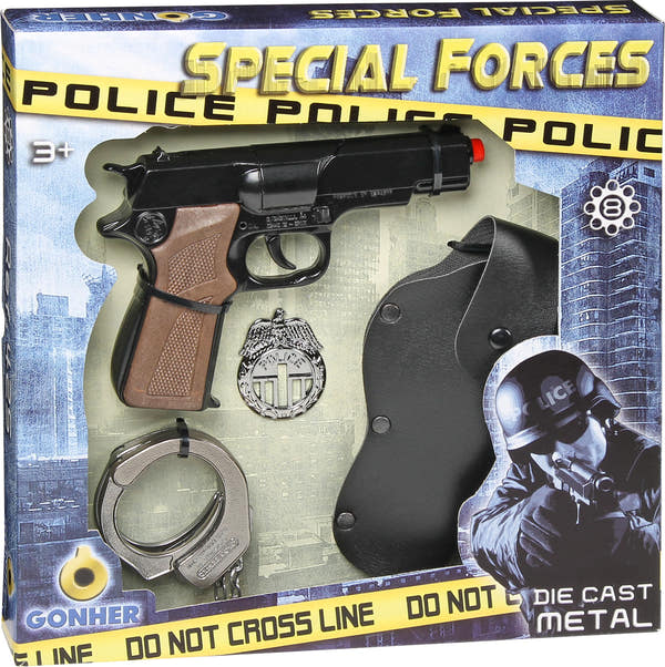 Gonher Playset Policía 425/7 - Set completo de accesorios policiales para niños con esposas, placa y walkie talkie de juguete
