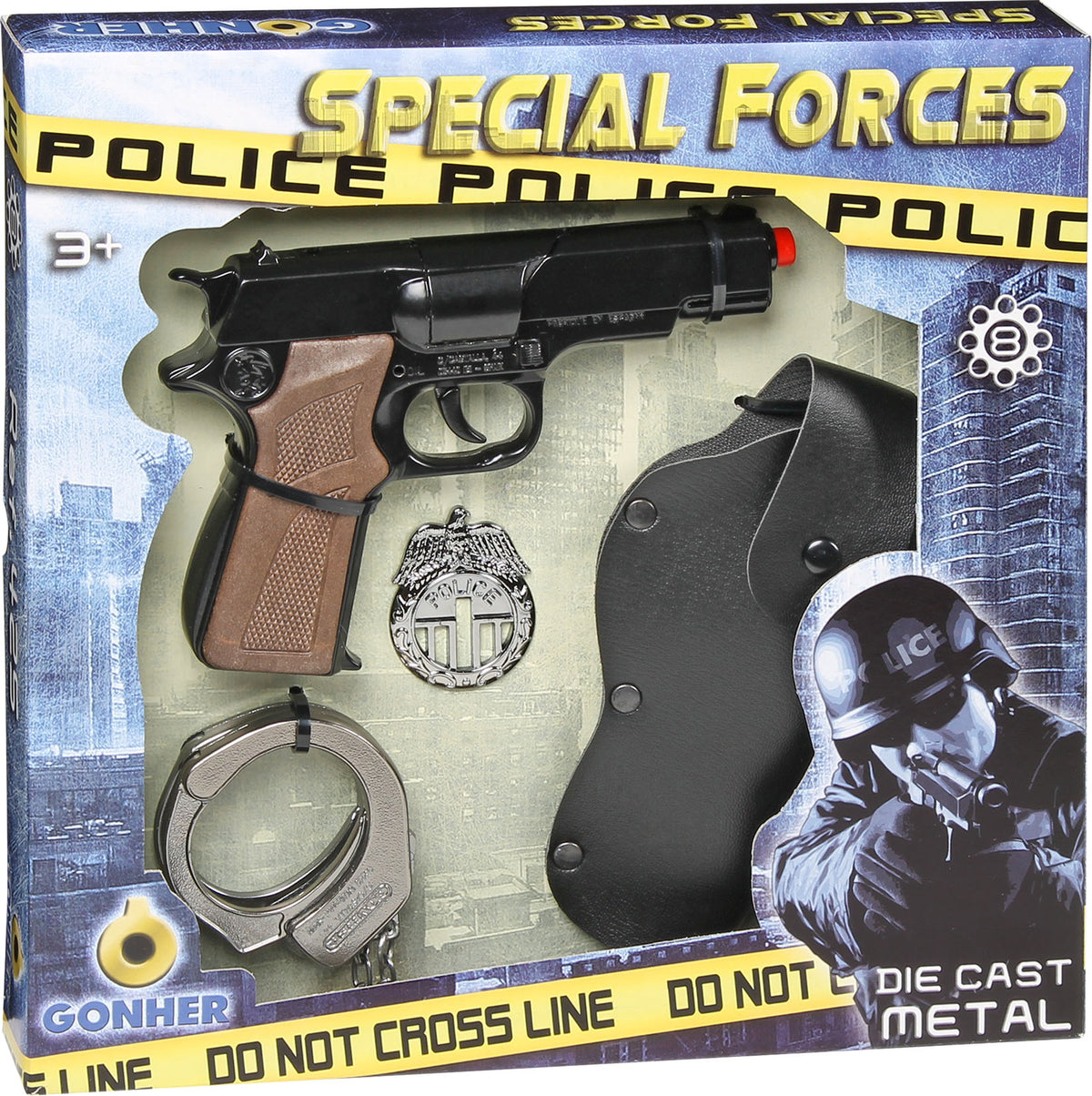 Gonher Playset Policía 425/7 - Set completo de accesorios policiales para niños con esposas, placa y walkie talkie de juguete
