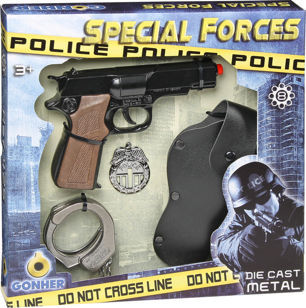 Gonher Playset Policía 425/7 - Set completo de accesorios policiales para niños con esposas, placa y walkie talkie de juguete
