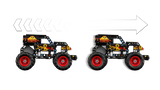 Grave Digger LEGO Technic con mecanismo carga manual pull-back en acción