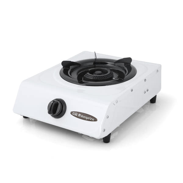 Hornillo a gas FO 1600 con acabado blanco y quemador de doble corona de hierro fundido de 3,2kW con encendido piezoeléctrico para uso exterior
