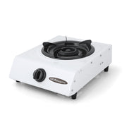 Hornillo a gas FO 1600 con acabado blanco y quemador de doble corona de hierro fundido de 3,2kW con encendido piezoeléctrico para uso exterior
