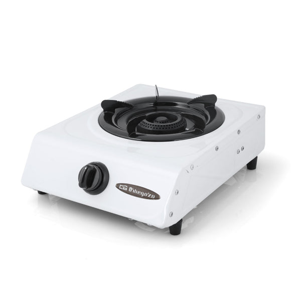 Hornillo a gas FO 1600 con acabado blanco y quemador de doble corona de hierro fundido de 3,2kW con encendido piezoeléctrico para uso exterior
