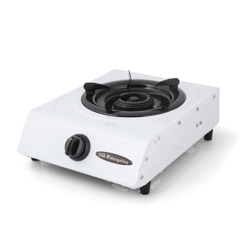 Hornillo a gas FO 1600 con acabado blanco y quemador de doble corona de hierro fundido de 3,2kW con encendido piezoeléctrico para uso exterior
