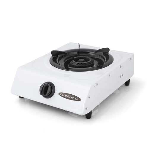 Hornillo a gas FO 1600 con acabado blanco y quemador de doble corona de hierro fundido de 3,2kW con encendido piezoeléctrico para uso exterior
