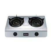 Hornillo a gas FO 2700 con cuerpo de acero inoxidable, 2 quemadores triple corona de latón 7.7kW total y doble encendido piezoeléctrico para uso exterior
