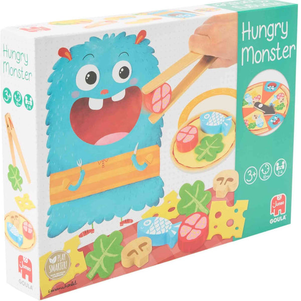 Hungry Monster de Goula - Caja del juego de habilidad infantil con ilustración del monstruo azul hambriento, diseñado para niños desde 3 años
