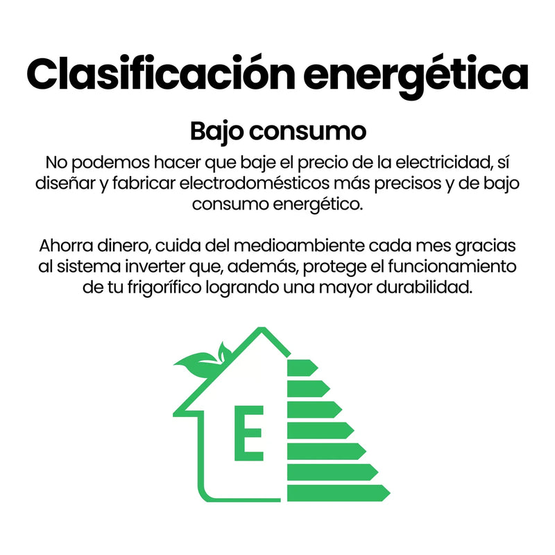 Infografía: clasificación energética E y bajo consumo del Infiniton FG-85D8WEH
