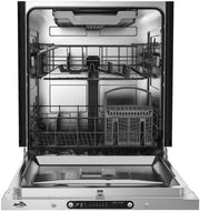 Interior del lavavajillas ARTICA ALVI76030D mostrando la tercera bandeja portacubiertos superior, distribución optimizada de bandejas ajustables y capacidad total para 14 servicios completos
