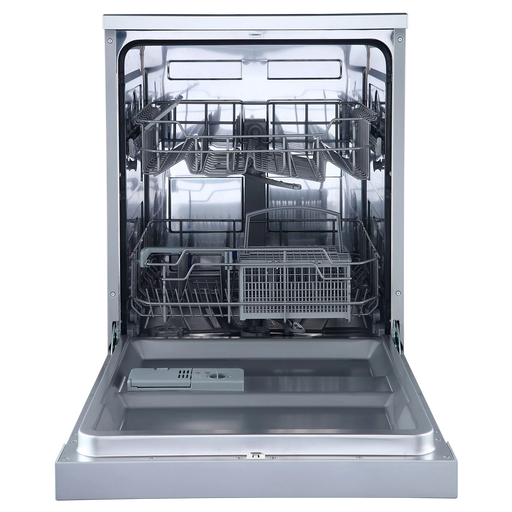 Interior del lavavajillas DIW-60.6S mostrando cesto superior regulable, cesto inferior para 12 servicios y sistema Free Movement para cubiertos con distribución flexible
