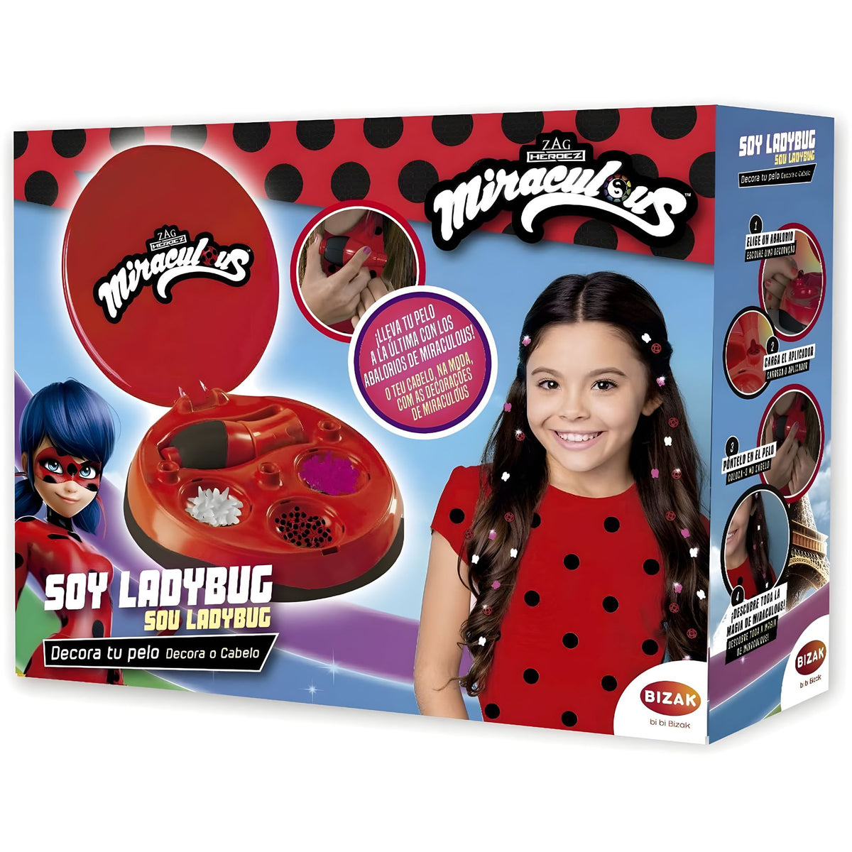 Juego Bizak Ladybug Decora tu Pelo con aplicador y akumas de colores