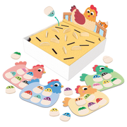 Juego completo Hidden Chicks: gallinero, 21 pollitos de madera, zorro y 4 tableros de juego
