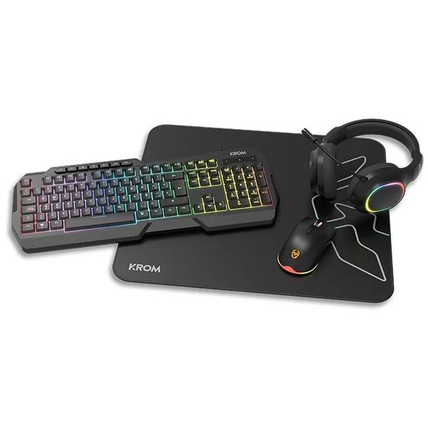 Kit gaming 4 en 1 Krom Kenta Teclado, ratón, auriculares y alfombrilla Por cable USB