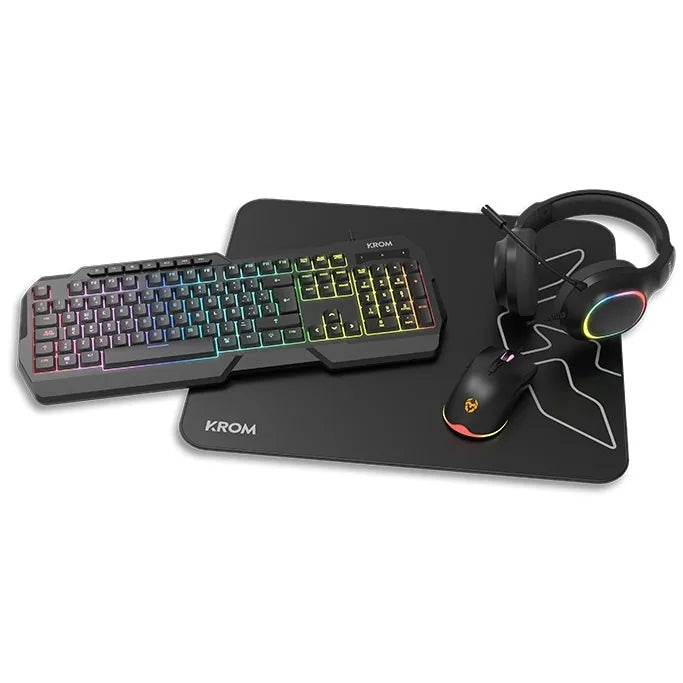 Kit gaming 4 en 1 Krom Kenta Teclado, ratón, auriculares y alfombrilla Por cable USB