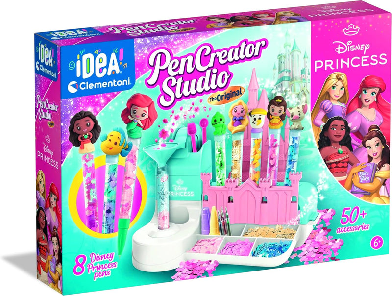 Kit creativo Create your Princess Pens de Clementoni con 36 piezas para diseñar bolígrafos decorados con coronas, joyas y elementos de princesas, ideal para niñas creativas a partir de 7 años
