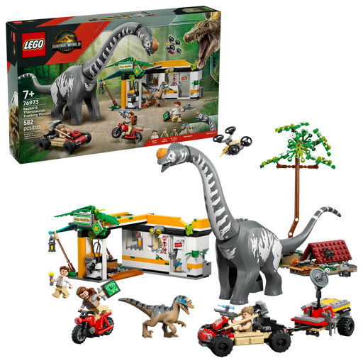 LEGO 76973 Misión de Seguimiento Raptor y Titanosaurus - Componentes del set Jurassic World
