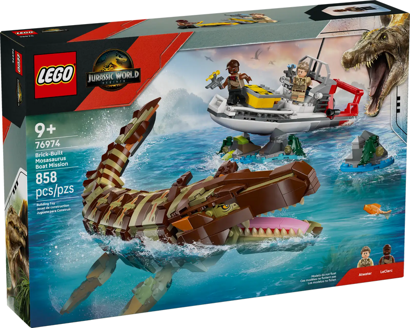 LEGO 76974 Misión Naval Mosasaurus Construible - Set completo Jurassic World 858 piezas
