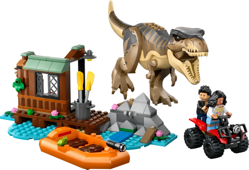 LEGO 76975 T. rex articulado - Dinosaurio construible con cobertizo y bote de escape
