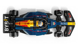 LEGO 77243 Red Bull RB20 vista cenital mostrando cockpit, alerones y patrocinadores Oracle Mobil1
