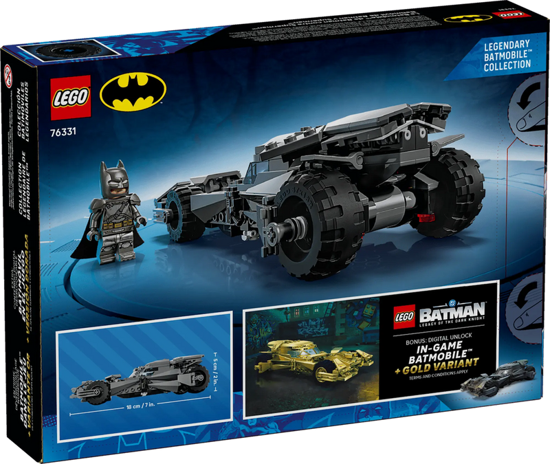 LEGO Batman Batmóvil 76331 caja 20 aniversario DC Comics con minifigura armadura
