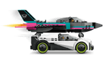 LEGO City 60489 jet turquesa con llamas naranjas y supercoche blanco carreras
