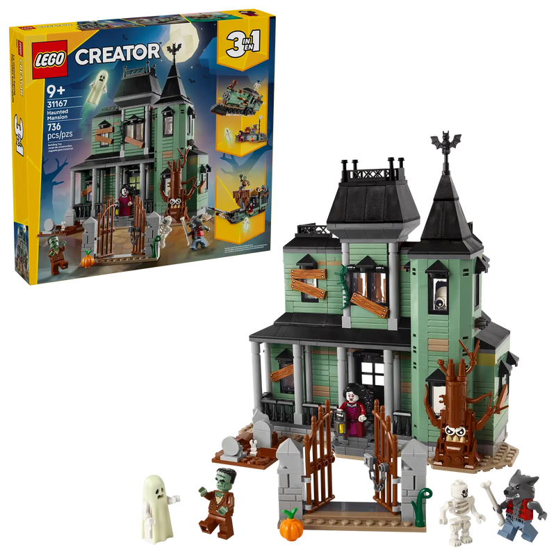 LEGO Creator 3en1 Mansión Encantada 31167 - Set completo de 736 piezas con casa encantada de 2 plantas, cementerio, árbol terrorífico y 5 minifiguras
