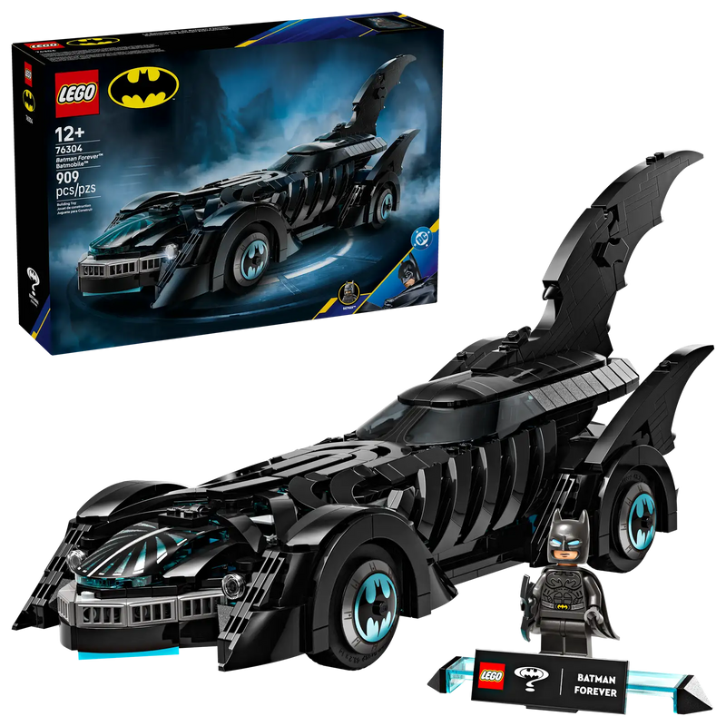LEGO DC Batman Batmóvil de Batman Forever 76304 - Maqueta de 909 piezas con parabrisas moldeado, ruedas móviles y habitáculo que se abre
