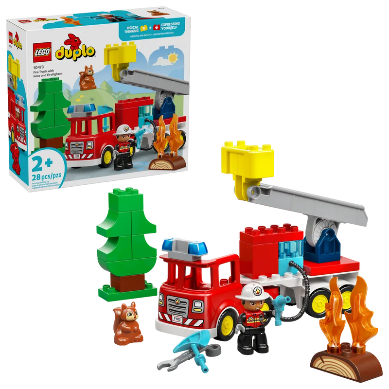LEGO DUPLO 10473 Camión de Bomberos con Grúa, rescate de ardilla en árbol, edad 2+
