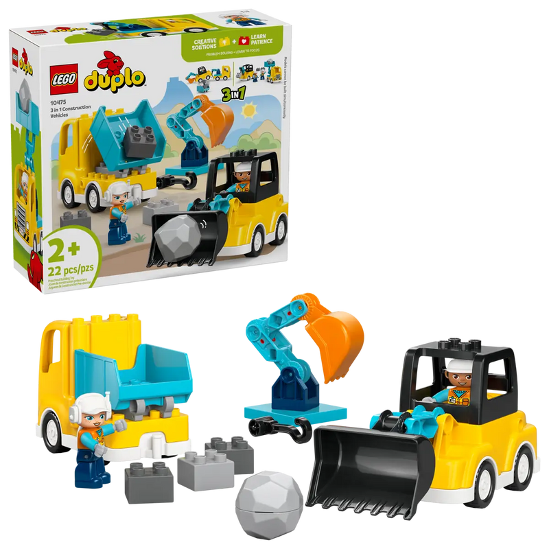 LEGO DUPLO 10475 Vehículos de Construcción 3 en 1 con excavadora, camión y grúa
