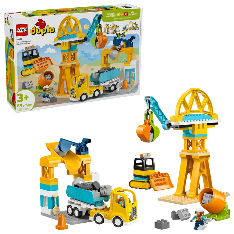 LEGO DUPLO 10476 Obra de Construcción 3 en 1 con grúa torre, excavadora y camión
