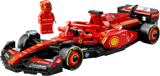 LEGO Ferrari SF-24 77242 vista lateral mostrando alerón trasero, alerones laterales y detalles F1 2024

