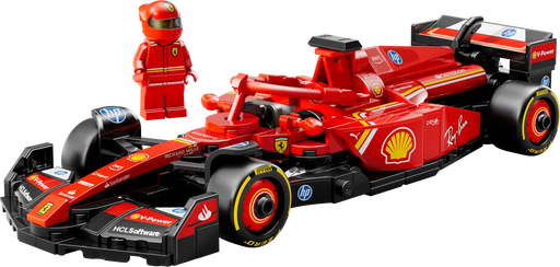 LEGO Ferrari SF-24 con piloto rojo y casco
